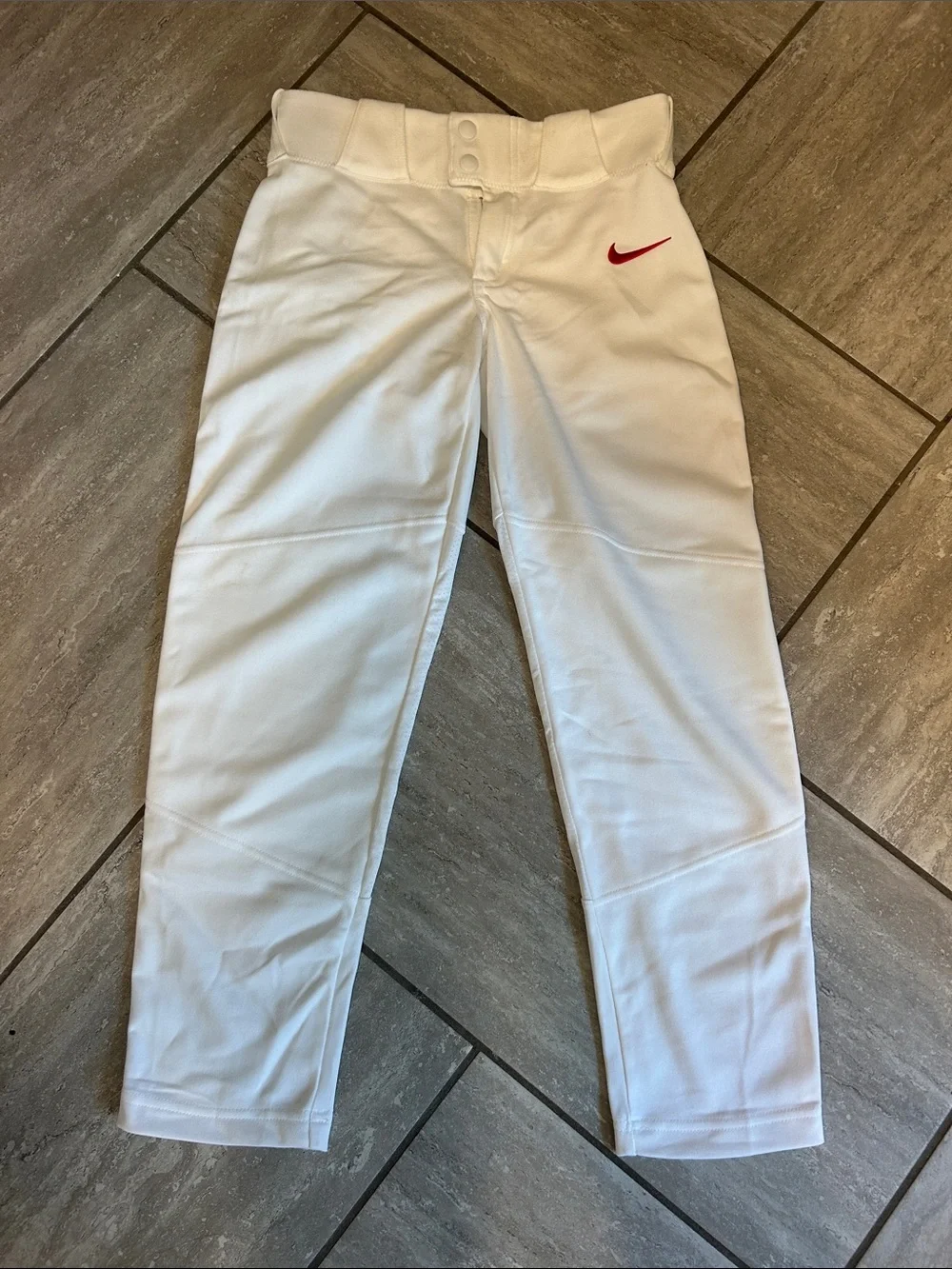Nike White Baseball Pants with Red Swoosh Accent